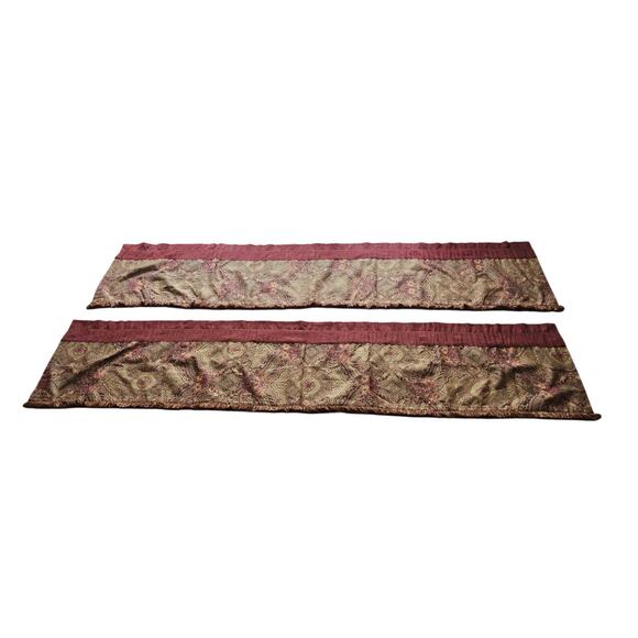 2 JCPenney Chris Madden Faux Suede Paisley Fringe Gold Bronze Valances 87"x18.5" - Picture 1 of 10